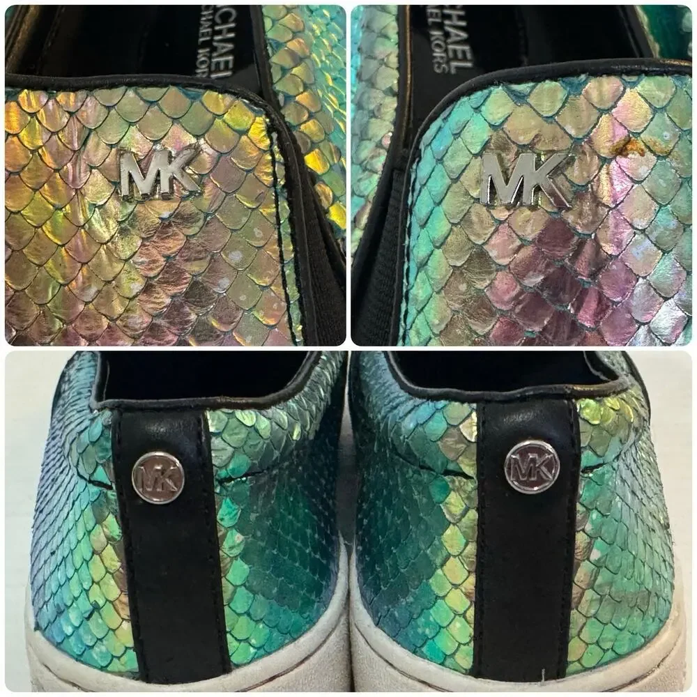 MICHAEL KORS Keaton Iridescent Metallic Snake Shoes Leather Embossed Sz 7.5M
